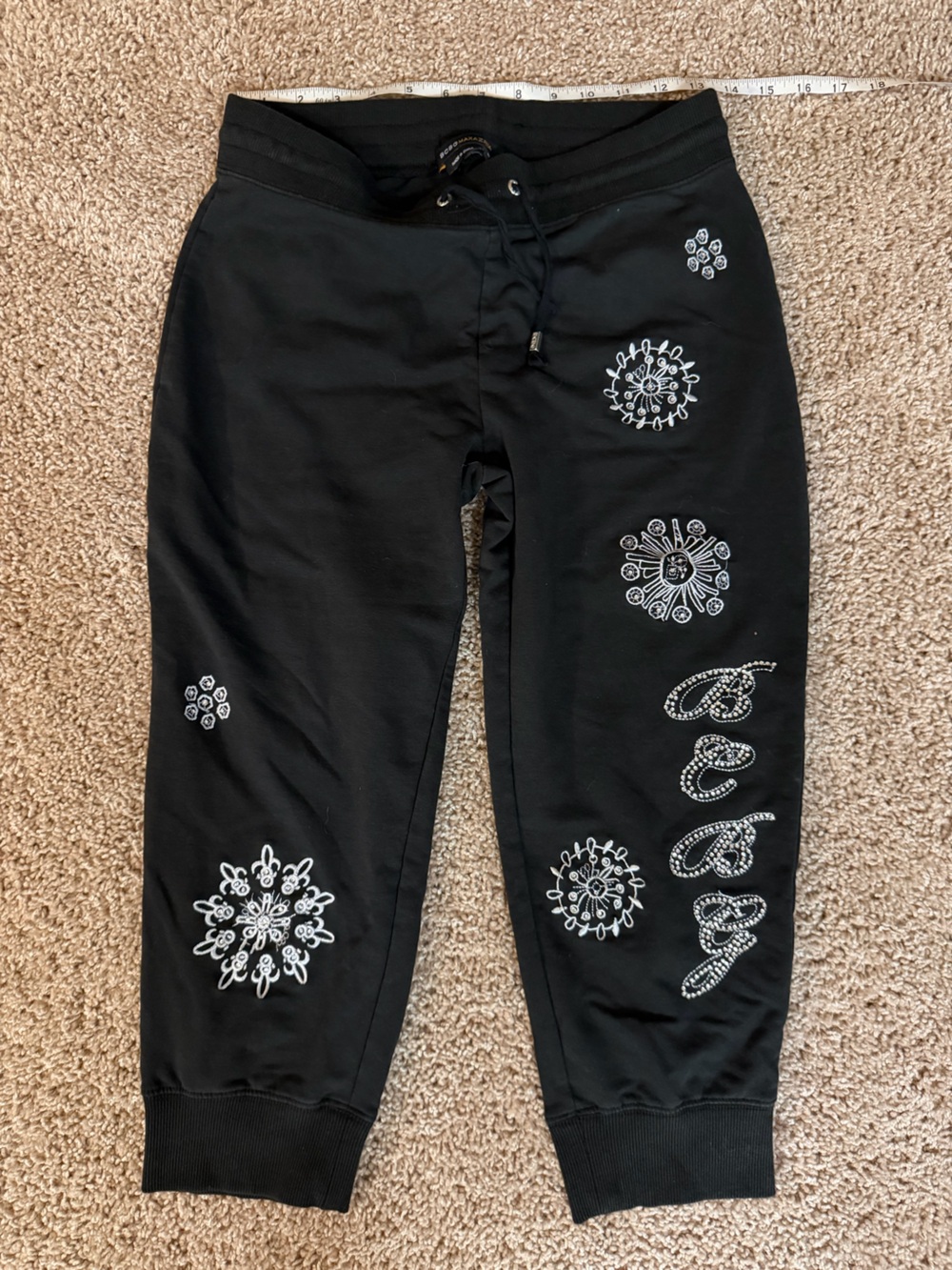 BCBGMaxAzria Black Jeggings with White Embroidered Motifs